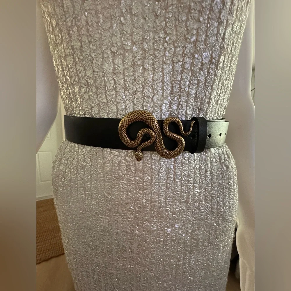 Snake buckle genuine leather belt